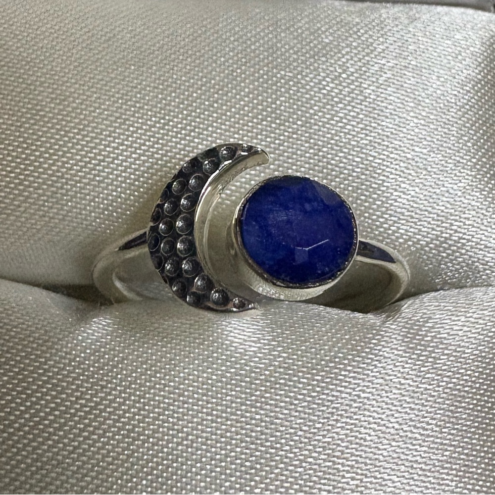 Ring*Celestial Moon and Lapis Gemstone 925 Sterling Silver
